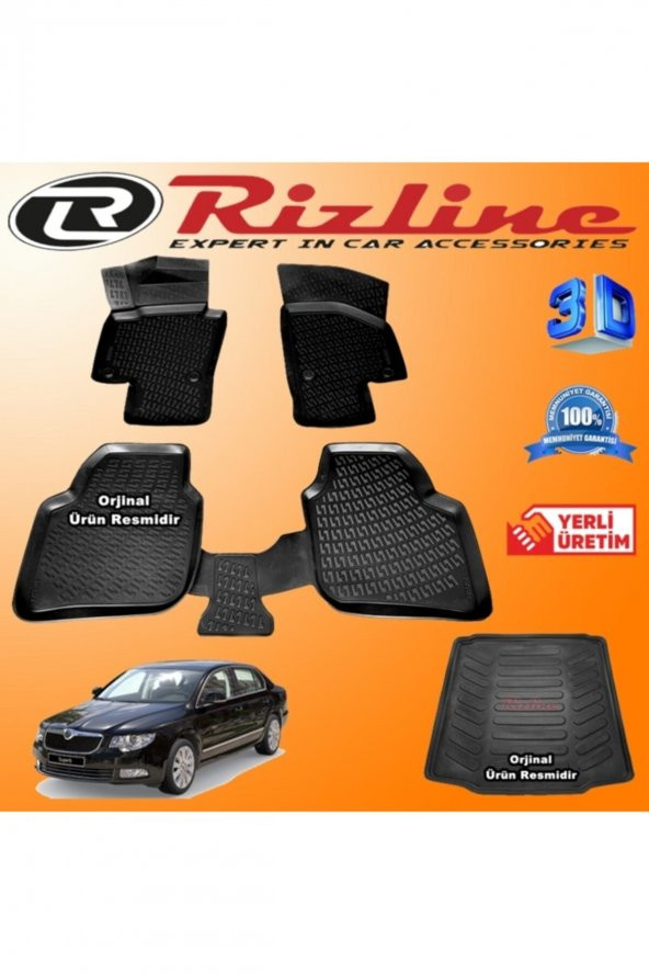 Rizline Skoda Süper B 3d Paspas + 3d Bagaj Havuzu 2008-2012 Arası Siyah Set