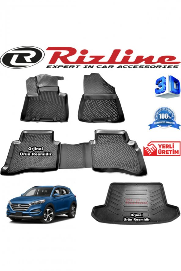 Rizline Hyundai Tucson 3d Paspas + 3d Bagaj Havuzu 2015-2020 Arası Siyah Set