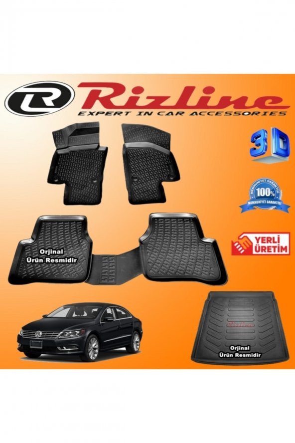 Rizline Vw Passat Cc 3d Paspas + 3d Bagaj Havuzu 2012-2020 Arası Siyah Set - 1