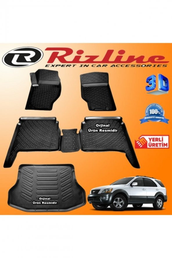 Rizline Kia Sorento 3d Paspas + 3d Bagaj Havuzu 2003-2009 Arası Siyah Set