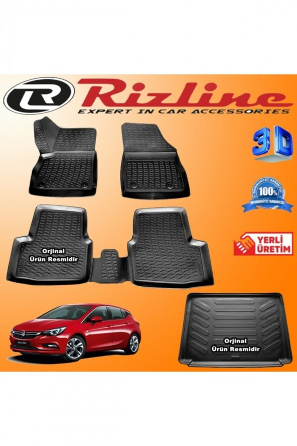 Rizline Opel Astra K 3d Paspas + 3d Bagaj Havuzu Hb 2015-2020 Arası Siyah Set
