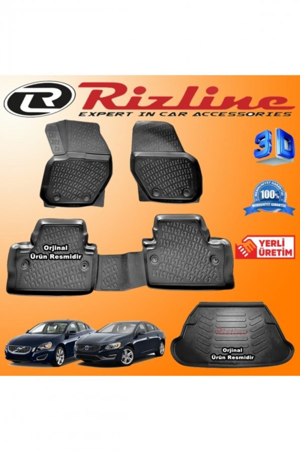 Rizline Volvo S60 3d Paspas + 3d Bagaj Havuzu 2010-2019 Arası Siyah Set