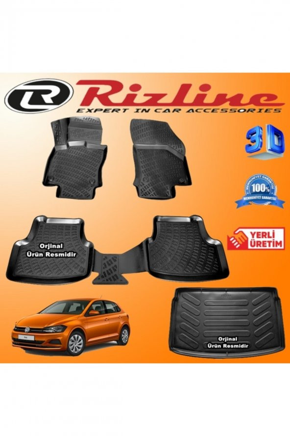 Rizline Vw Polo 3d Paspas + 3d (üst) Bagaj Havuzu Hb 2018 Sonrası Son Kasa Siyah Set