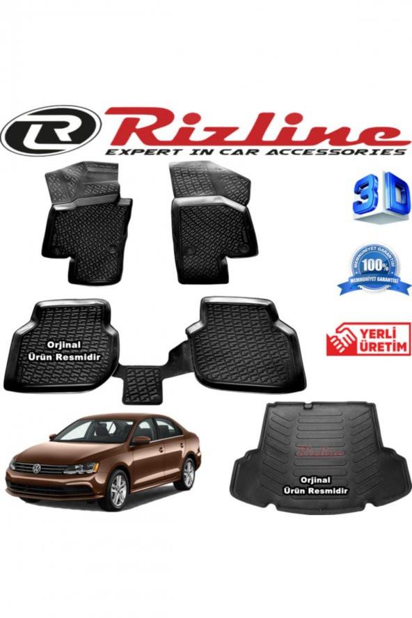 Rizline Vw Jetta 3d Paspas + 3d Cepli Bagaj Havuzu 2011-2015 Arası Siyah Set