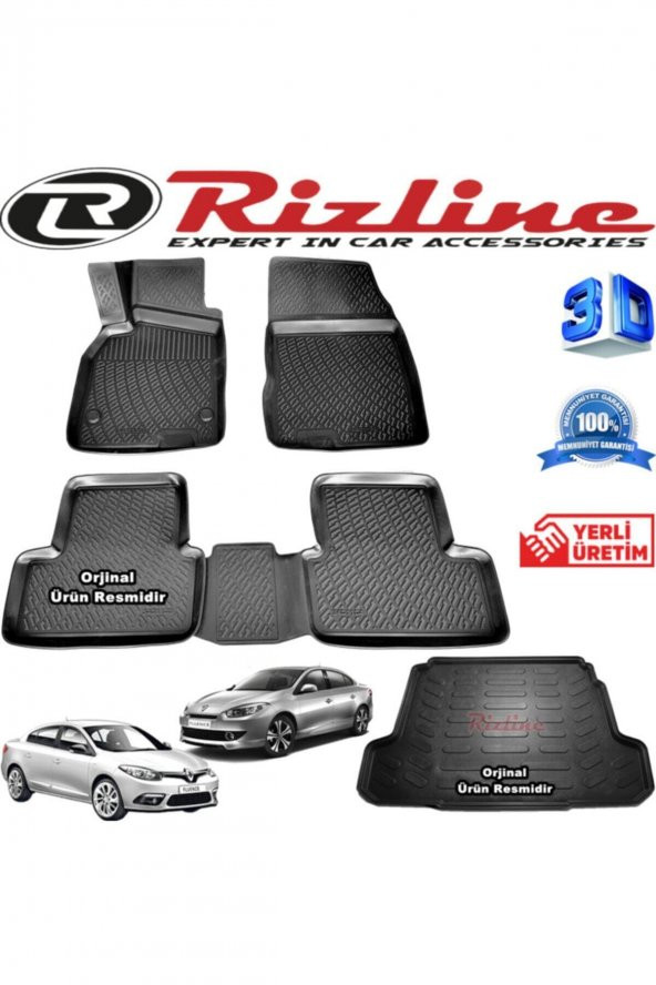 Rizline Renault Fluence 3d Paspas + 3d Bagaj Havuzu 2009-2018 Arası Siyah Set