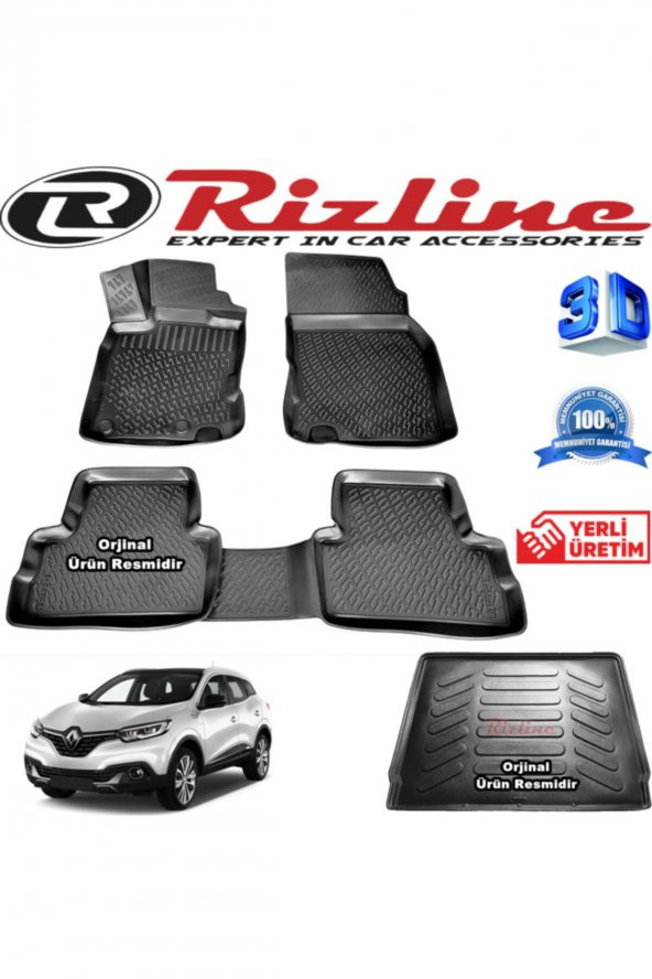 Rizline Renault Kadjar 3d Paspas + 3d Bagaj Havuzu 2015-2020 Arası Siyah Set ürün görseli 1