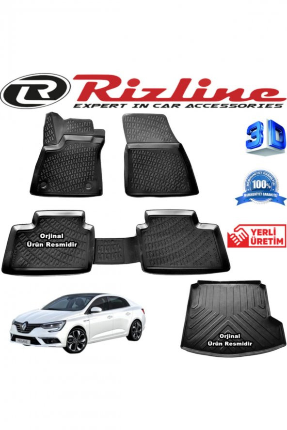 Rizline Megane 4 Touch 3d Paspas + 3d Bagaj Havuzu Sedan 2019 Sonrası Siyah Set