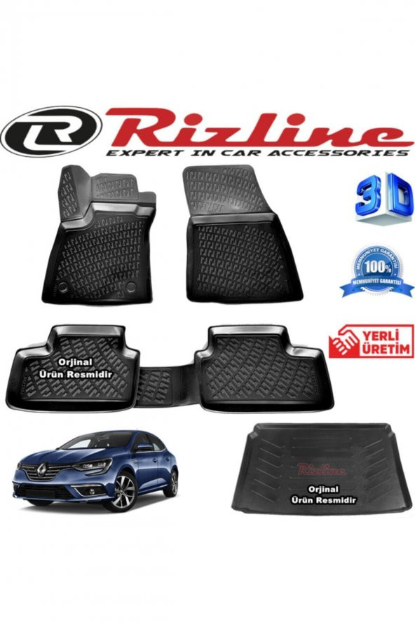 Rizline Renault Megane 4 3d Paspas + 3d Bagaj Havuzu Hb 2016 Sonrası Siyah Set