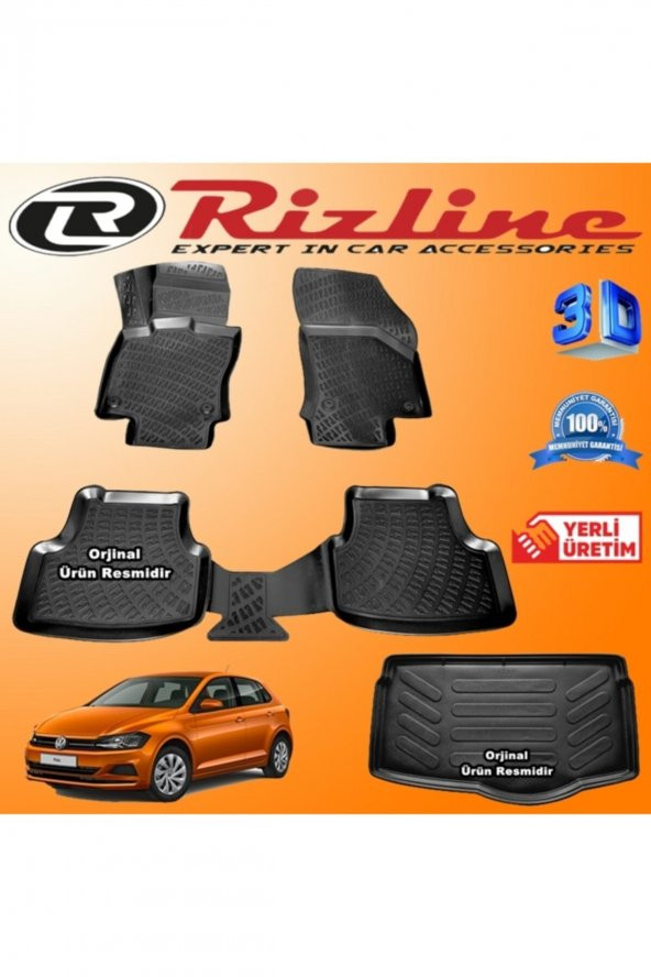 Rizline Vw Polo 3d Paspas + 3d (alt) Bagaj Havuzu Hb 2018 Sonrası Son Kasa Siyah Set