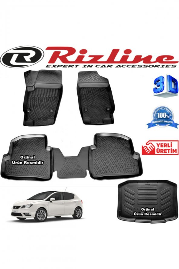 Rizline Seat Ibiza 3d Paspas + 3d Bagaj Havuzu Hb 2009 - 2016 Arası Siyah Set