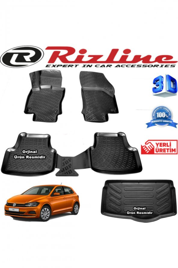 Rizline Vw Polo 3d Paspas + 3d (alt) Bagaj Havuzu Hb 2018 Sonrası Son Kasa Siyah Set