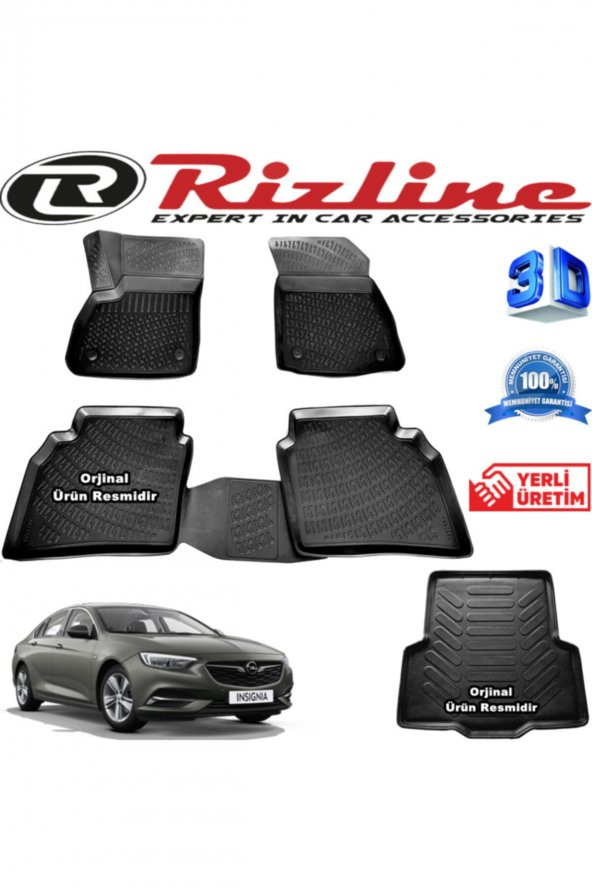 Rizline Opel Insignia 3d Paspas + 3d Bagaj Havuzu 2017 Sonrası Siyah Set