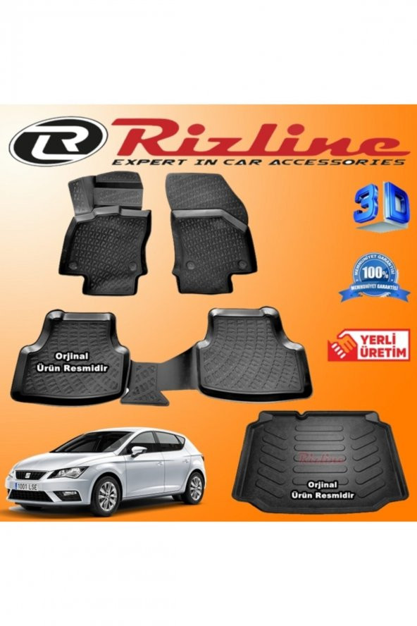 Rizline Seat Leon 3d Paspas + 3d Bagaj Havuzu Hb 2013-2020 Arası Siyah Set