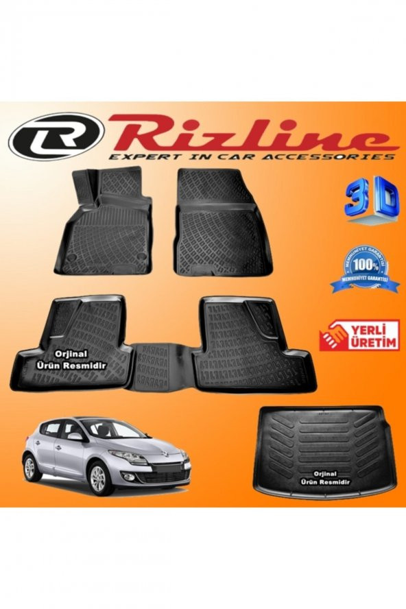 Rizline Renault Megane 3 3d Paspas + 3d Bagaj Havuzu Hb 2009-2016 Arası Siyah Set