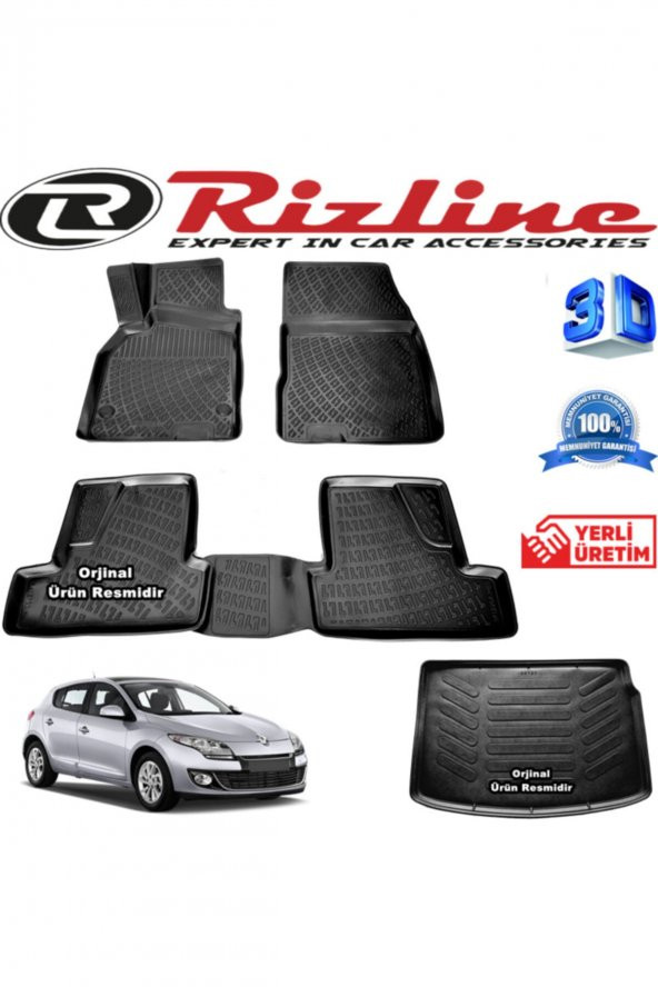Rizline Renault Megane 3 3d Paspas + 3d Bagaj Havuzu Hb 2009-2016 Arası Siyah Set