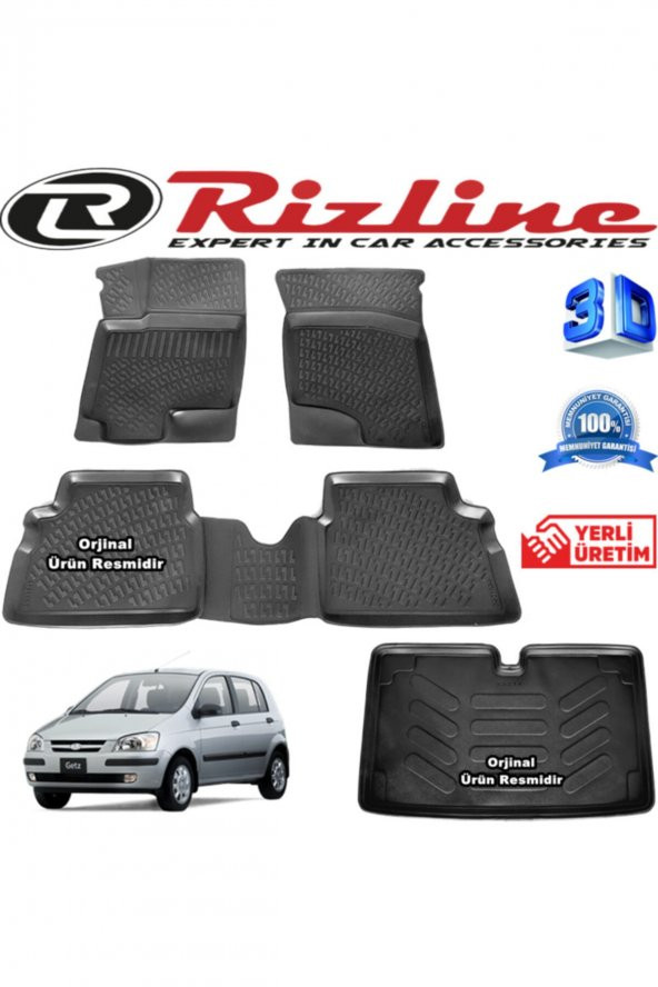 Rizline Hyundai Getz 3d Paspas + 3d Bagaj Havuzu 2002-2011 Arası Siyah Set