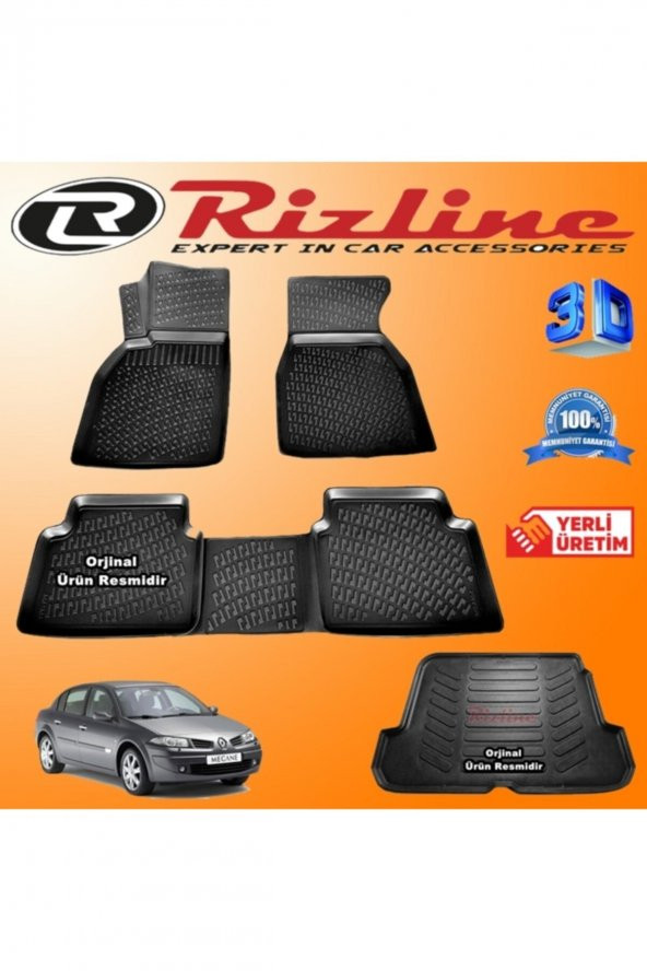 Rizline Megane 2 3d Paspas + 3d Bagaj Havuzu Sedan 2004-2010 Arası Siyah Set