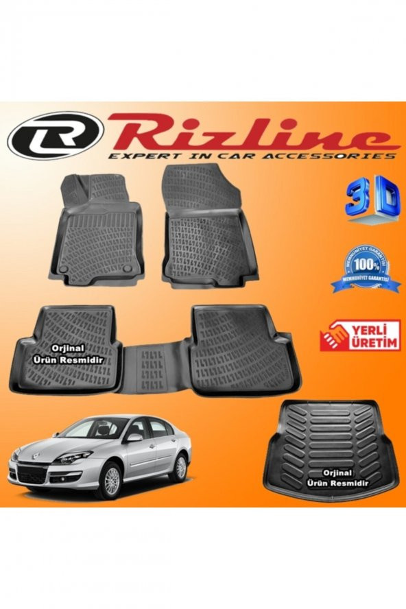 Rizline Renault Laguna 3 3d Paspas + 3d Bagaj Havuzu 2008-2015 Arası Siyah Set