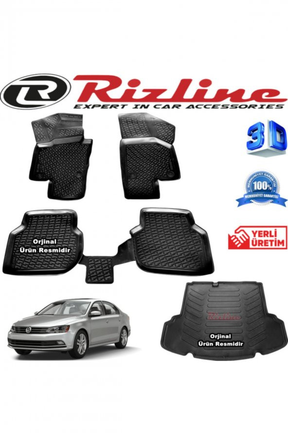 Rizline Vw Jetta 3d Paspas + 3d Cepli Bagaj Havuzu 2015-2020 Arası Siyah Set