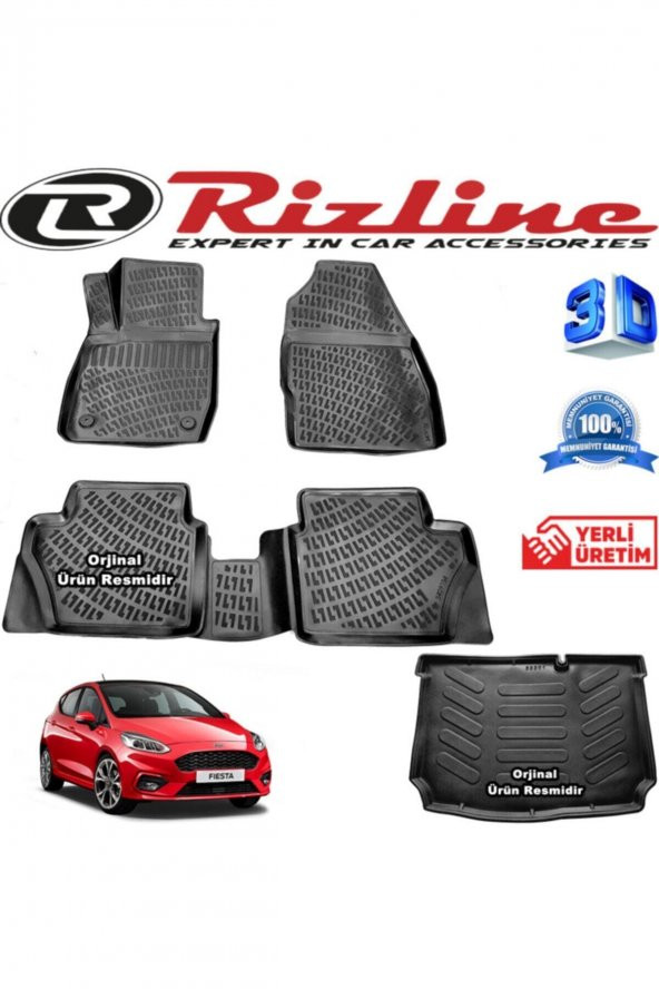 Rizline Ford Fiesta 3d Paspas + 3d Bagaj Havuzu 2018 Sonrası Siyah Set ürün görseli 1