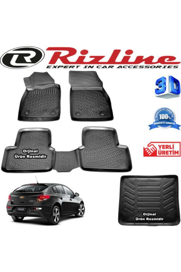 Rizline Chevrolet Cruze 3d Paspas + 3d Bagaj Havuzu Hb 2011 Sonrası Siyah Set