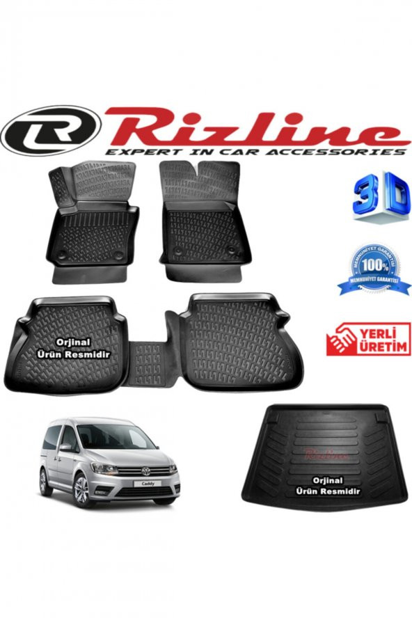 Rizline Vw Caddy 3d Paspas + 3d Bagaj Havuzu 2015-2020 Arası Siyah Set ürün görseli 1