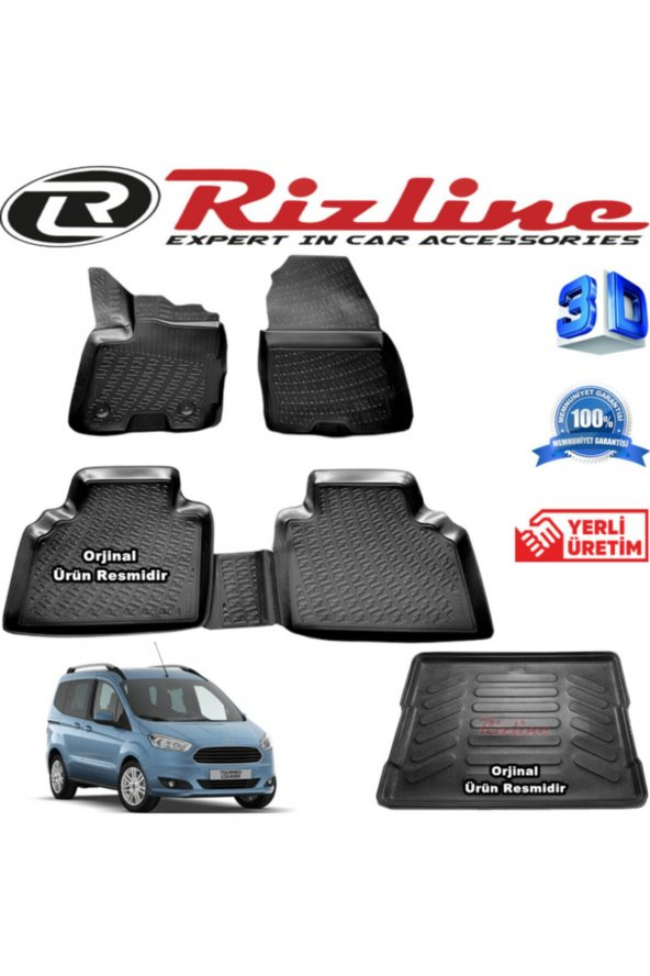 Rizline Ford Courier 3d Paspas + 3d Bagaj Havuzu 2014 - 2020 Arası Siyah Set