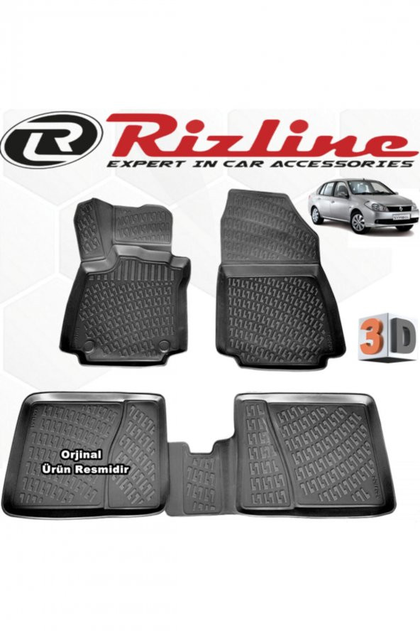 Rizline Renault Symbol 3d Paspas Havuzlu 2008 - 2013 Arası 4 Parça Siyah Set
