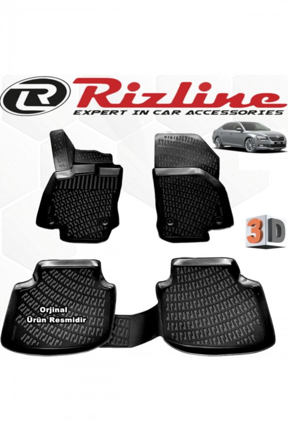 Rizline Skoda Süper B 3d Paspas Havuzlu 2015 - 2019 Arası Siyah 4 Parça Set ürün görseli 1
