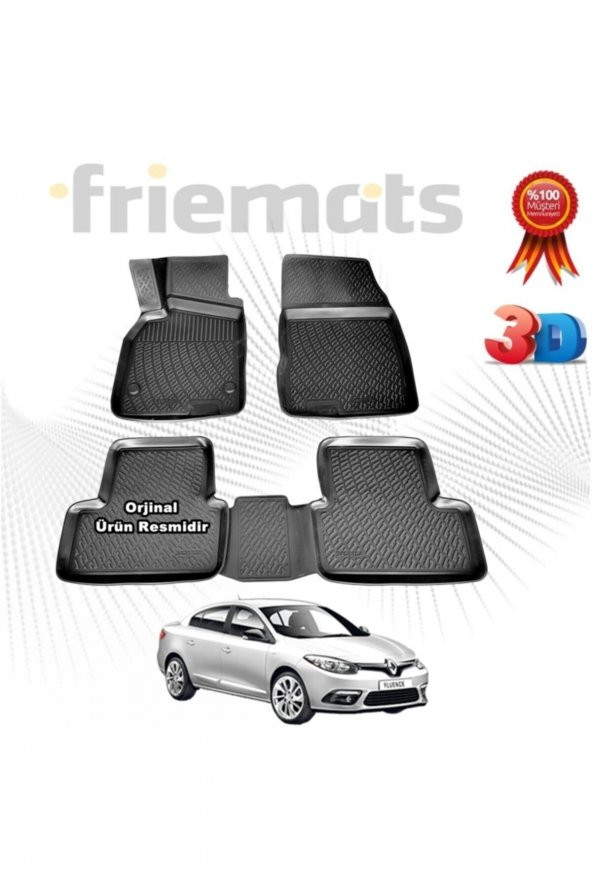 Friemats Renault Fluence 3d Havuzlu Paspas 2009-2018 Arası Siyah 4 Parça ürün görseli 1