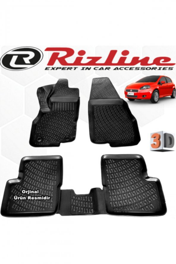 Rizline Grande Punto Ve Evo 3d Paspas Havuzlu 2006 - 2017 Arası 4 Parça Siyah Set