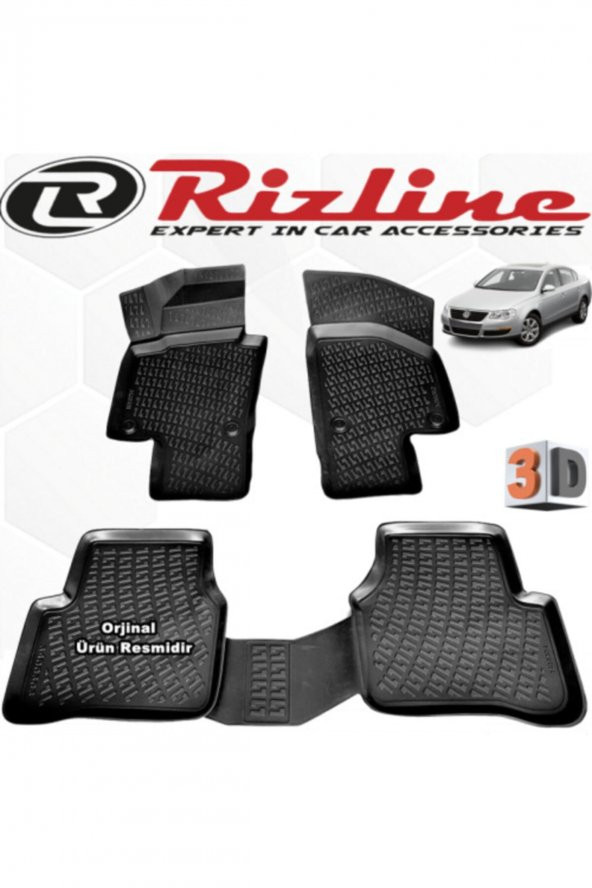 Rizline Vw Passat 3c 3d Paspas Havuzlu B6 Sedan 2005 - 2010 Arası Siyah 4 Parça Set