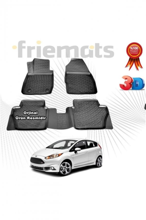 Friemats Ford Fiesta 3d Havuzlu Paspas 2009-2017 Arası Siyah 4 Parça ürün görseli 1