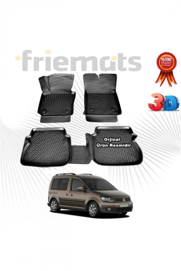 Friemats Vw Caddy 3d Havuzlu Paspas 2010 - 2015 Arası Siyah 4 Parça