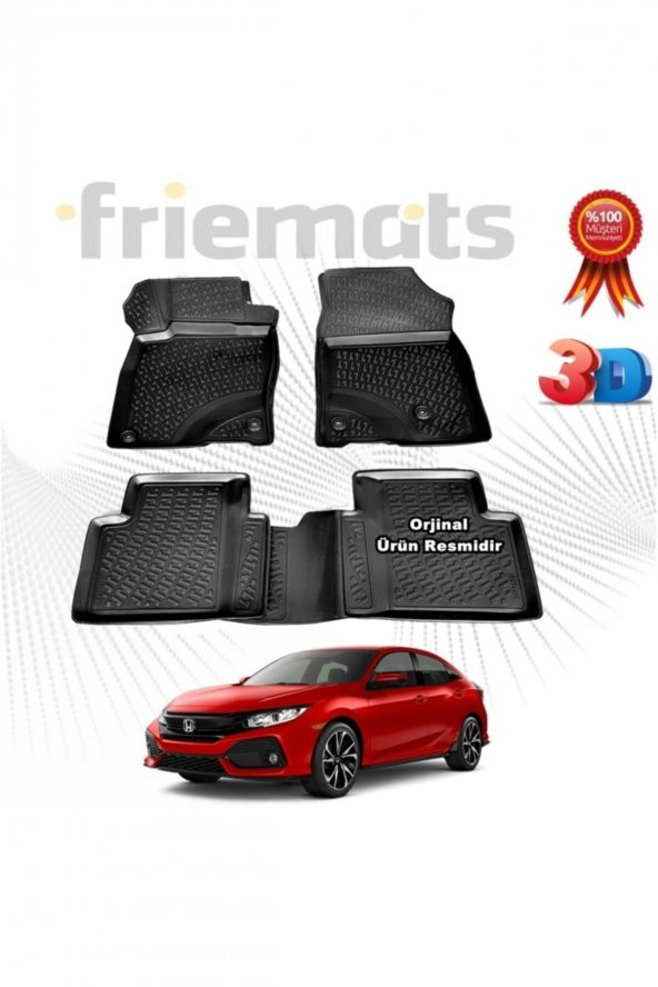 Friemats Honda Civic Hb 3d Havuzlu Paspas 2016 - 2020 Arası Siyah 4 Parça
