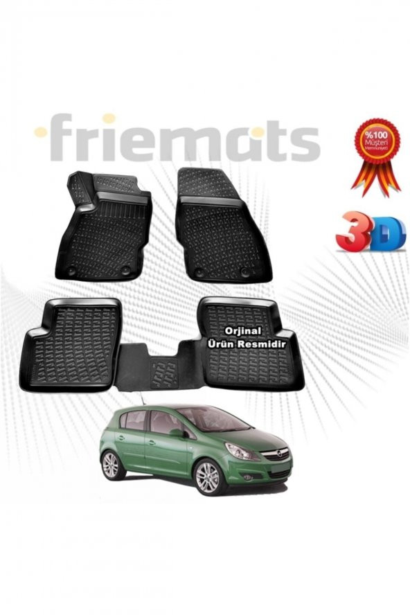 Friemats Opel Corsa D 3d Havuzlu Paspas 2007 - 2014 Arası Siyah 4 Parça ürün görseli 1