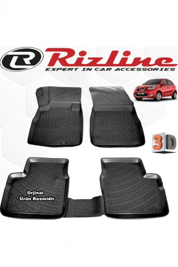 Rizline Nissan Micra 3d Paspas Havuzlu 2016-2019 Arası 4 Parça Siyah Set