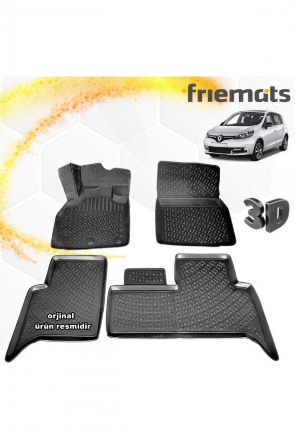 Friemats Renault Scenic 3 3d Paspas Havuzlu Siyah 2009 Sonrası 4 Prç