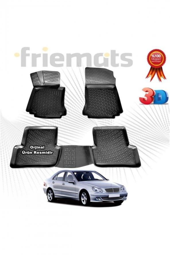 Friemats Mercedes W203 C Serisi 3d Havuzlu Paspas Siyah 2000 - 2007 Arası 4 Parça Set -