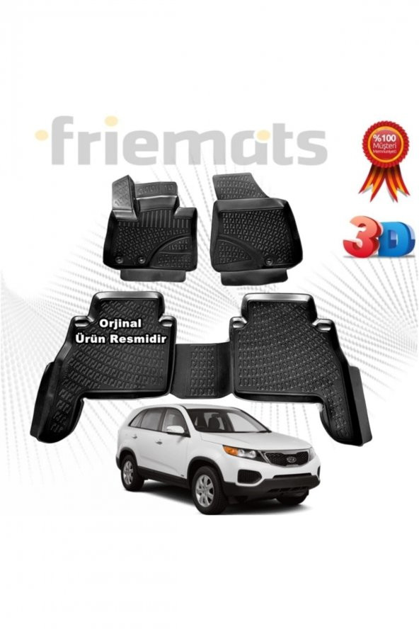 Friemats Kia Sorento 3d Havuzlu Paspas 2010-2015 Arası Siyah 4 Parça Set -