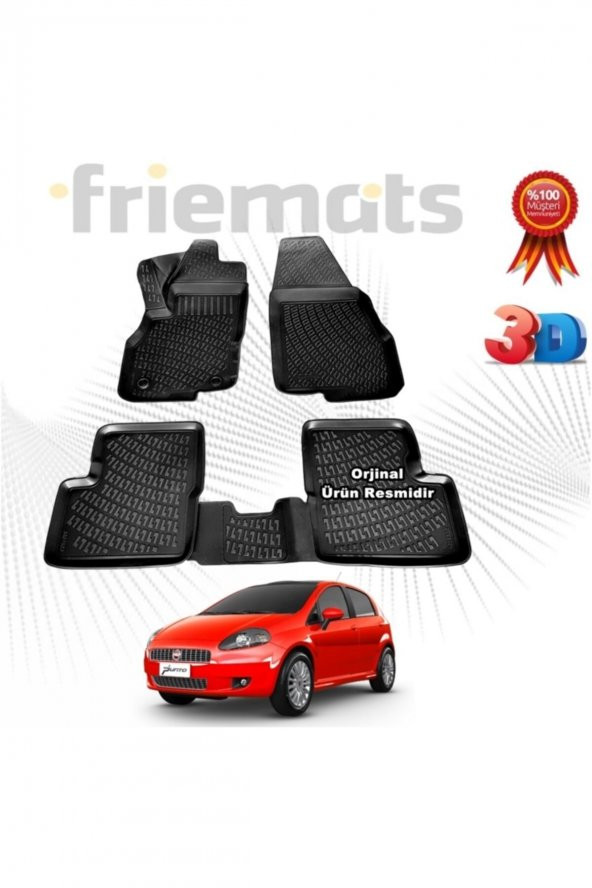 Friemats Fiat Punto 3d Havuzlu Paspas 2006-2012 Arası Siyah 4 Parça Set -