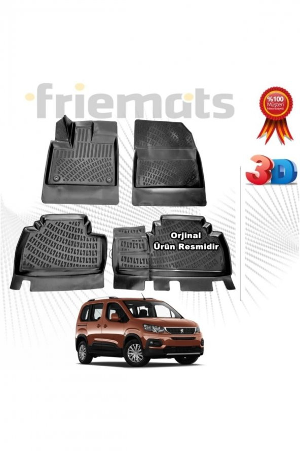 Friemats Peugeot Rifter 3d Havuzlu Paspas 2019 Sonrası Siyah 4 Parça Set -