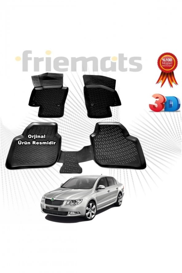 Friemats Skoda Süper B 3d Paspas Havuzlu 2008-2015 Arası 4 Parça Set Siyah