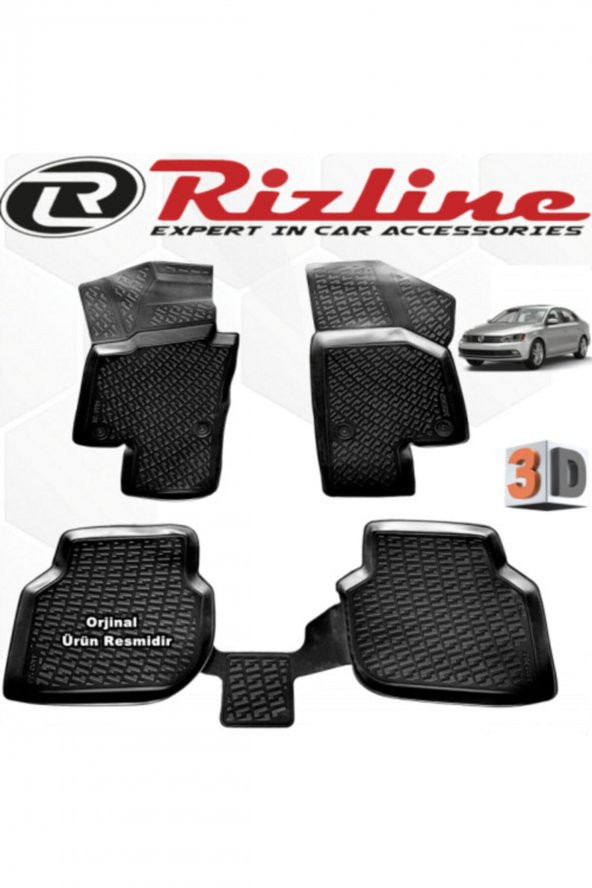 Rizline Vw Jetta 3d Paspas Havuzlu Sedan 2015 - 2020 Arası Siyah 4 Parça Set
