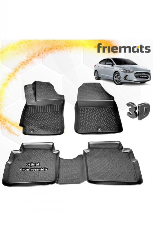 Friemats Hyundai Elantra 3d Paspas Havuzlu Siyah 2016-2020 Arası 4 Prç