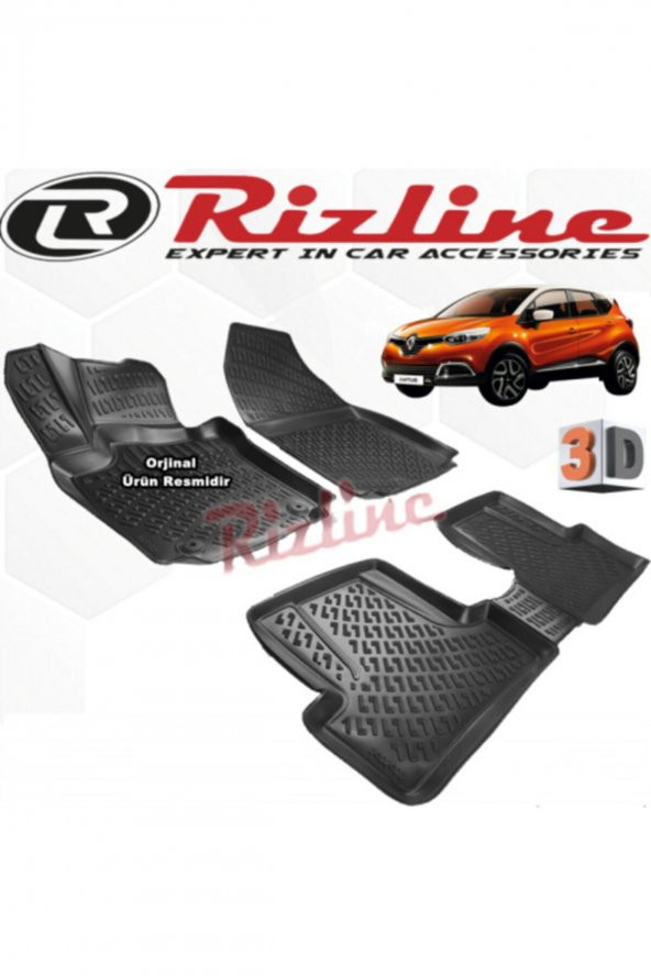 Rizline Renault Captur 3d Paspas Havuzlu 2013 - 2018 Arası Siyah 4 Parça Set ürün görseli 1