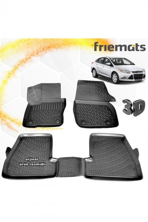 Friemats Ford Focus 3 3d Paspas Havuzlu Siyah Sedan 2011-2015 Arası 4 Prç