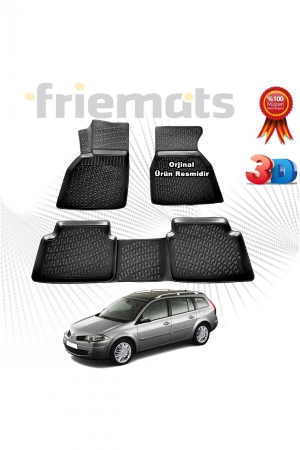 Friemats Renault Megane 2 Stw 3d Havuzlu Paspas 2004-2010 Arası Siyah 4 Parça Set -