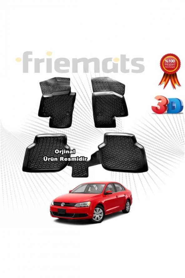 Friemats Vw Jetta 3d Havuzlu Paspas 2011-2015 Arası Siyah 4 Parça Set -