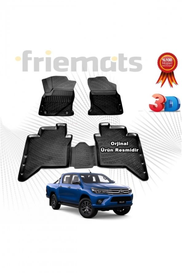 Friemats Toyota Hilux 3d Havuzlu Paspas 2015-2020 Arası Siyah 4 Parça Set -